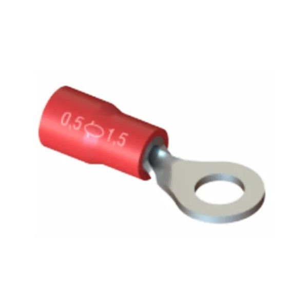 Terminal Cobre Estanhado a Compressão Anel Pre-Isolado 10,00 mm² com 1 Furo M5,2 Vermelho