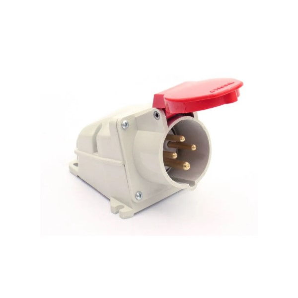 Tomada PVC 3P+T+N 6H Sobrepor Industrial Negativa 32A/380VCA com Tampa Vermelha Brasikon