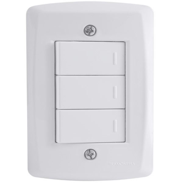 Interruptor Embutir 3 Teclas Simples Vertical 10A/250VCA 4x2 Branco Linha LUX2 com Placa