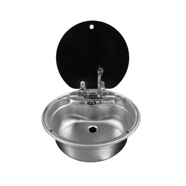 Lavatório Lavatório INOX Redondo Completo 420x210 mm com Tampo-Toneira e Conexões