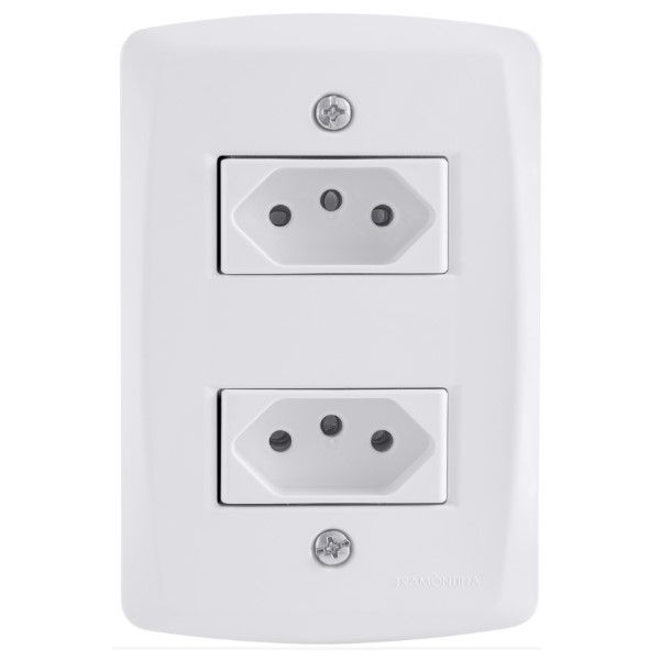 Tomada Embutir NBR 2P+T Dupla Horizontal 4x2 10A/250VCA Distanciada Branca Linha LUX2 com Placa