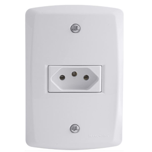 Tomada Embutir NBR 2P+T Simples Horizontal 4x2 20A/250VCA Branca Linha LUX2 com Placa