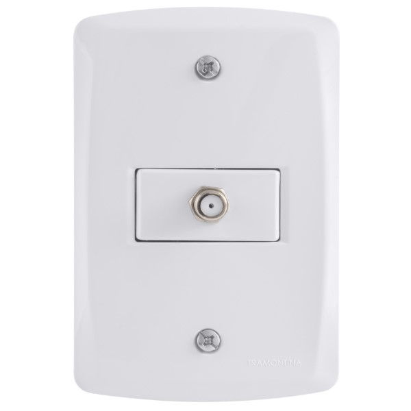 Tomada Embutir Antena TV Coaxial 75OHMS 4x2 com Placa Branca Linha LUX2