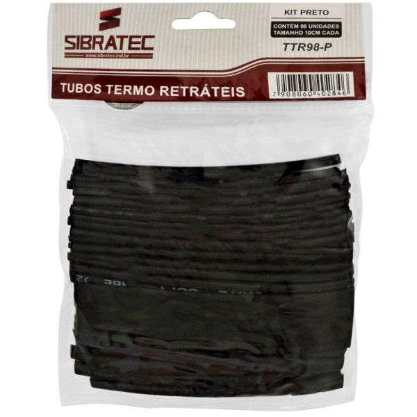Kit Tubos Termocontrátil Preto 1.5/2.5/4/6/10/16 mm com 98 Unidades de 10 cm