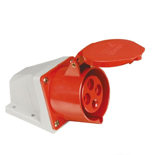 Tomada PVC 4P+T+N 6H Sobrepor Industrial 32A/380/440VCA com Tampa Vermelha IP67