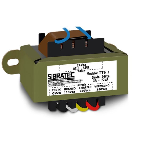 Transformador Comando 72VA Entrada 110-220-380VCA Saída 24VCA 3A