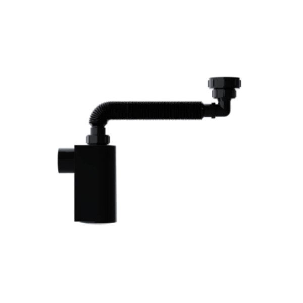 Sifão Sifão PVC Extensivo Corrugado Universal para Lavatório e Tanque 470 mm Preto com Copo Parede DN38
