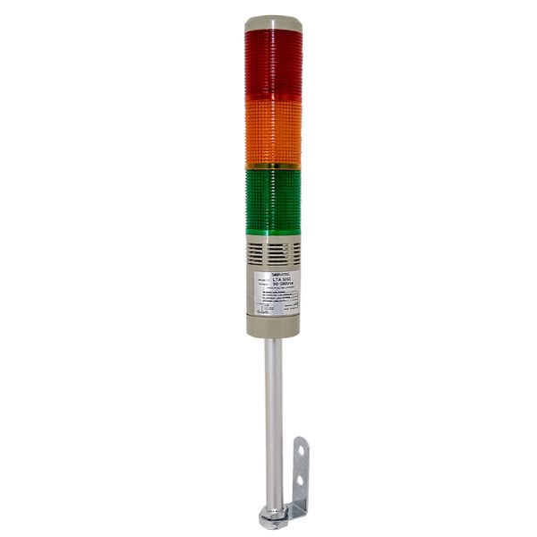 Coluna Luminosa PVC Torre Sonora com 3 Lentes 50 mm 90-260VCA Vermelho/Laranja/Verde Luz Contínua/Piscante IP30