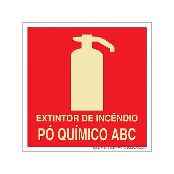 Placa Sinalização Extintor Incêndio PO ABC PVC 200x80 mm Fotoluminescente/Vermelha