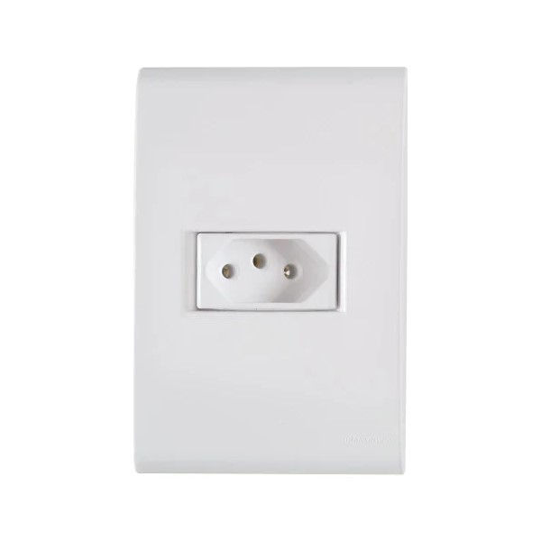 Tomada Embutir NBR 2P+T . Horizontal 4x2 20A/250VCA com Placa Branco Alto Brilho Linha Klin .
