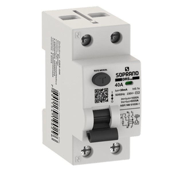 Interruptor dr Bipolar 6 KA 220/400VCA 40A 30 MA DIN Tipo AC Diferencial Residual para Barramento Pente Giii