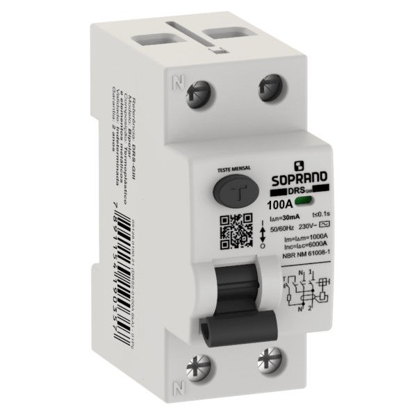 Interruptor dr Bipolar 6 KA 220/400VCA 80A 30 MA DIN Tipo AC Diferencial Residual para Barramento Pente Giii