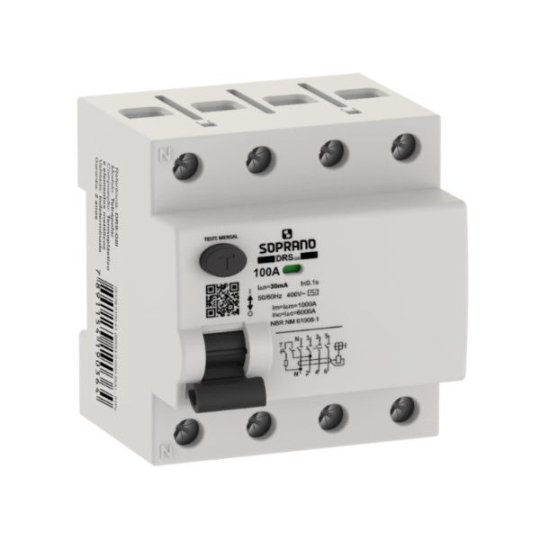 Interruptor dr Tetrapolar 6 KA 220/400VCA 100A 30 MA DIN Tipo AC Diferencial Residual para Barramento Pente Giii