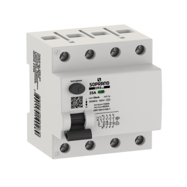 Interruptor dr Tetrapolar 6 KA 220/400VCA 25A 30 MA DIN Tipo AC Diferencial Residual para Barramento Pente Giii