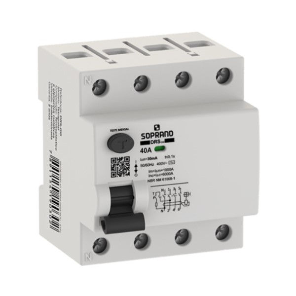 Interruptor dr Tetrapolar 6 KA 220/400VCA 40A 30 MA DIN Tipo AC Diferencial Residual para Barramento Pente Giii