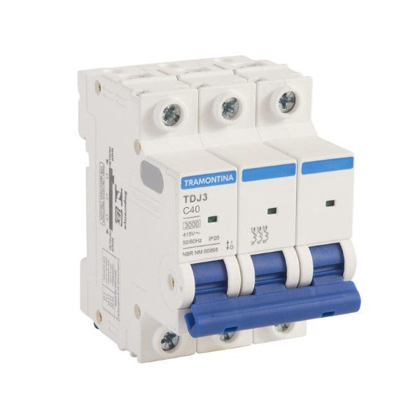 Disjuntor Termomagnético Fixo Tripolar TDJ3 C 40A 5 KA/3 KA 220/380VCA DIN