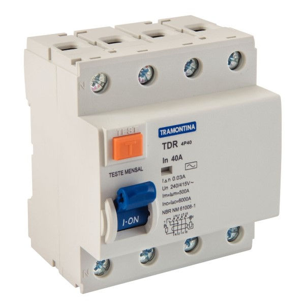 Interruptor dr Tetrapolar 6 KA 220/400VCA 40A 30 MA DIN Tipo AC Diferencial Residual .