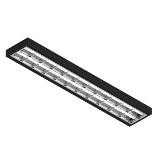 Luminária Comercial Luminária Comercial Sobrepor para 2 Lâmpadas T8 120 cm com Soquete G13 Alumínio Filme Refletivo com Fio sem Aletas Preta 2x1200