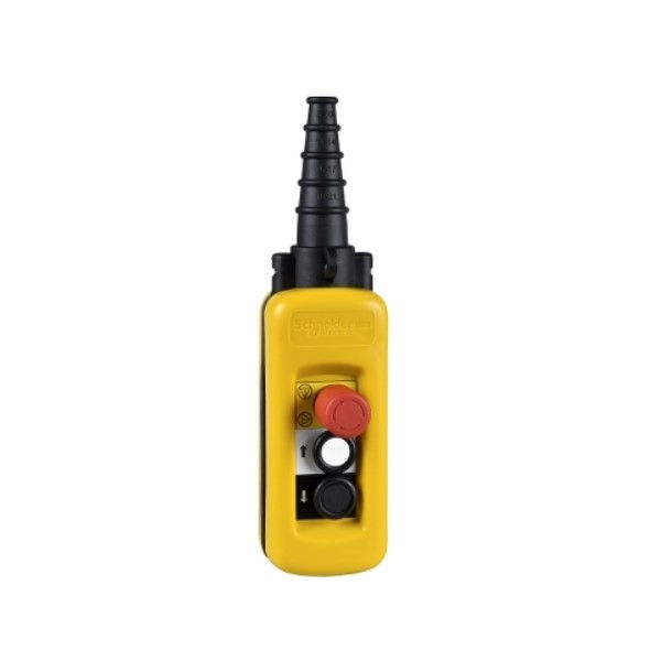 Caixa Botoeira Pendente Ponte Rolante PVC para Elevacao-Velocidade Única Frente-Tras-Botao Emergência Amarelo IP65