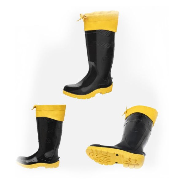 Bota Cano Longo PVC ALL Work com Forro Tamanho 35/36 Preta/Amarelo Ca 42673 com Polaina