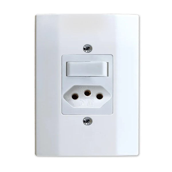 Interruptor Conjunto Embutir 1 Tecla Simples + 1 Tomada 2P+T 20A/250VCA 4x2 Branco Tradicional com Placa