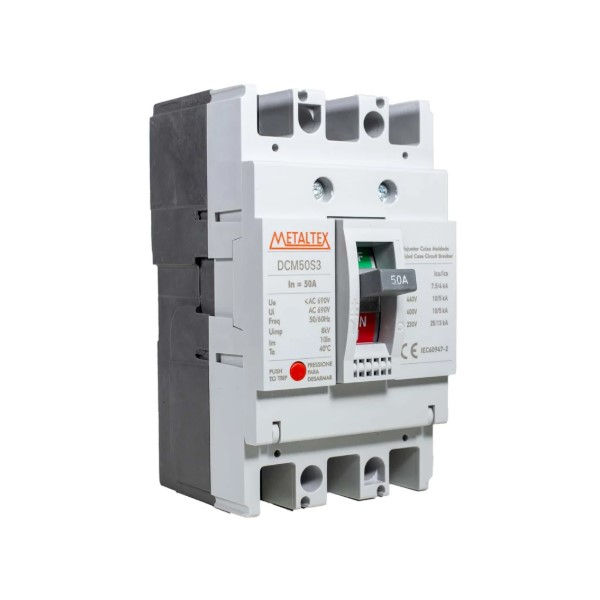 Disjuntor Termomagnético Fixo Tripolar DCM50S 50A 25 KA 220/380VCA Caixa Moldada