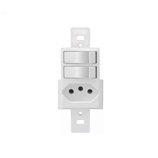 Interruptor Conjunto Embutir 2 Teclas Simples + 1 Tomada NBR 2P+T 10A/250VCA Branco Klin sem Placa