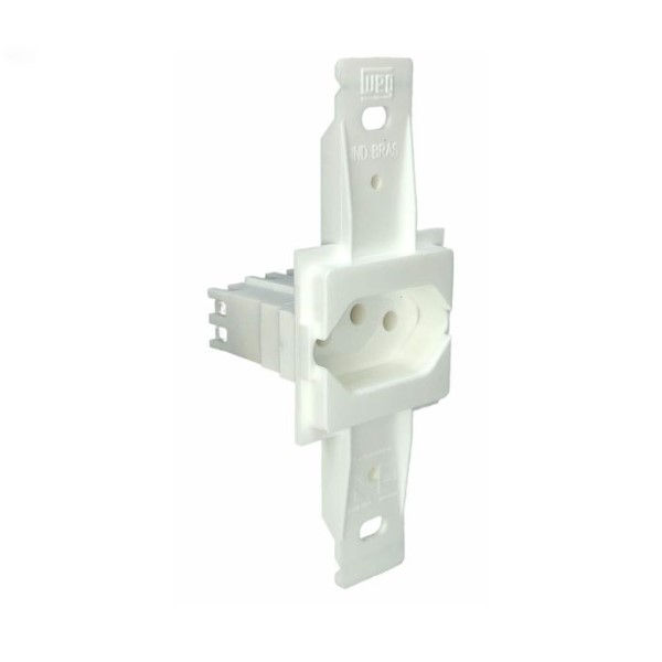 Tomada Embutir NBR 2P+T . Redonda com Haste 10A/250VCA sem Placa Branco Alto Brilho Linha Klin Toda Branca