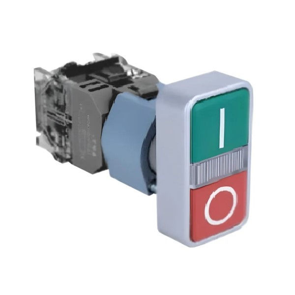 Botão Botão Duplo PVC Faceado 22,00 mm Verde/Vermelho Aro Cromado com Elemento 1NA+1NF Luminoso com LED 220VCA