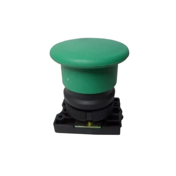 Botão Botão Pulsador PVC Cogumelo 40,00 mm Verde Aro Preto sem Elemento Gira Destrava 30 mm