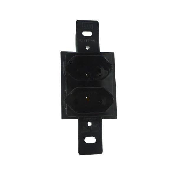 Tomada Embutir NBR 2P+T Embutir Horizontal Dupla 10A/250VCA sem Placa Preta/Mecanismo Preto Linha Tradicional para Placa 3 Funções