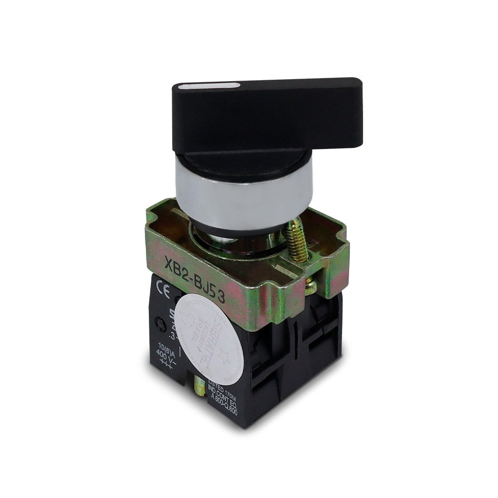 Chave Seletora Metálica 3 Posições 45G com Retorno 10A 400VCA 22 mm com Manopla Longa 2NA Preta