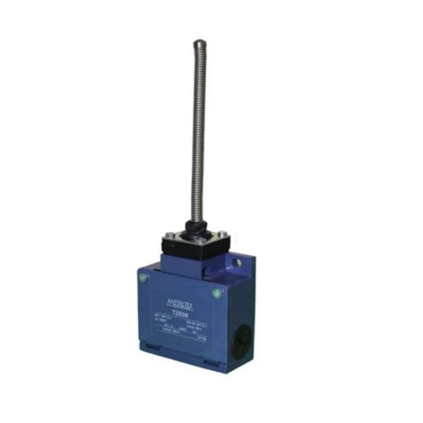 Fim de Curso Ação Rápida TZE 3A/250VCA Corpo Metálico Caixa Larga (64 mm) com Haste Flexível Tipo Mola 1NA+1NF IP66