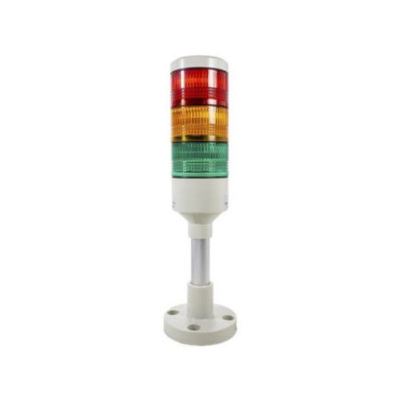 Coluna Luminosa PVC Torre Sonora com 3 Lentes 52 mm 24VCA/VCC Vermelho/Laranja/Verde Luz Contínua/Piscante com Haste Torre