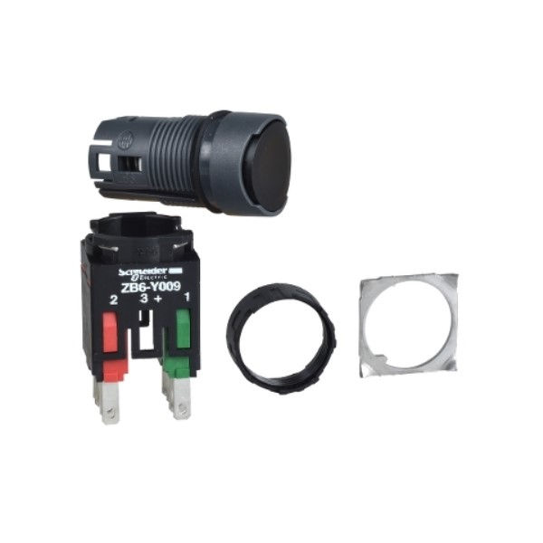 Botão Botão Pulsador PVC Redondo 16,00 mm Preto Aro Preto Retangular com Elemento 1NA+1NF sem Gravação