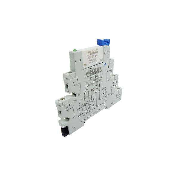 Acoplador Relé Acoplador Relé 110VCA/CC 1 Contato Reversível (NAF) com LED 6A Largura 6,2 mm Conexão para Parafuso para Trilho DIN Estreito