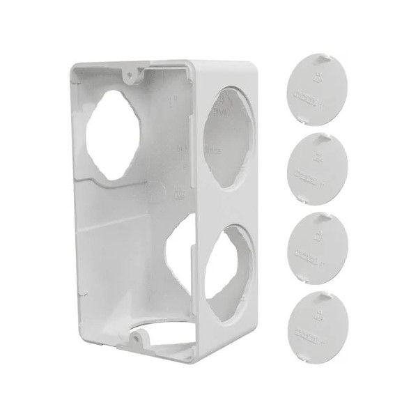 Condulete PVC Múltiplo L 6 Saídas 1/2"-3/4" sem Rosca sem Tampa e 4 Tampões sem Vedação Branco PRO