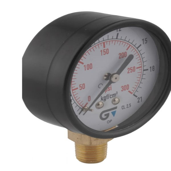 Manômetro Manômetro Vertical Aço Carbono/Latão Visor 63 mm 1/4" com Rosca NPT com Glicerina 0-21 kgF/CM2
