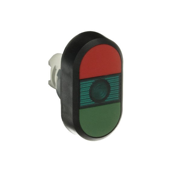 Botão Duplo PVC Faceado Verde/Vermelho Aro Preto sem Elemento Iluminado sem Gravação