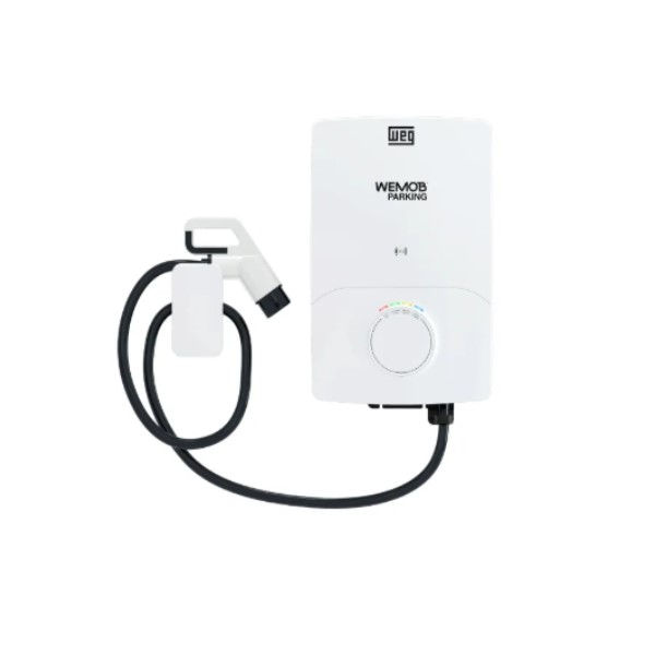 Carregador Veicular 63A 100-415VCA 45 kW para Parede 50/60 Hz Branco com Cabo 5 M com Plugue Parking Comunicação para Wifi com Suporte