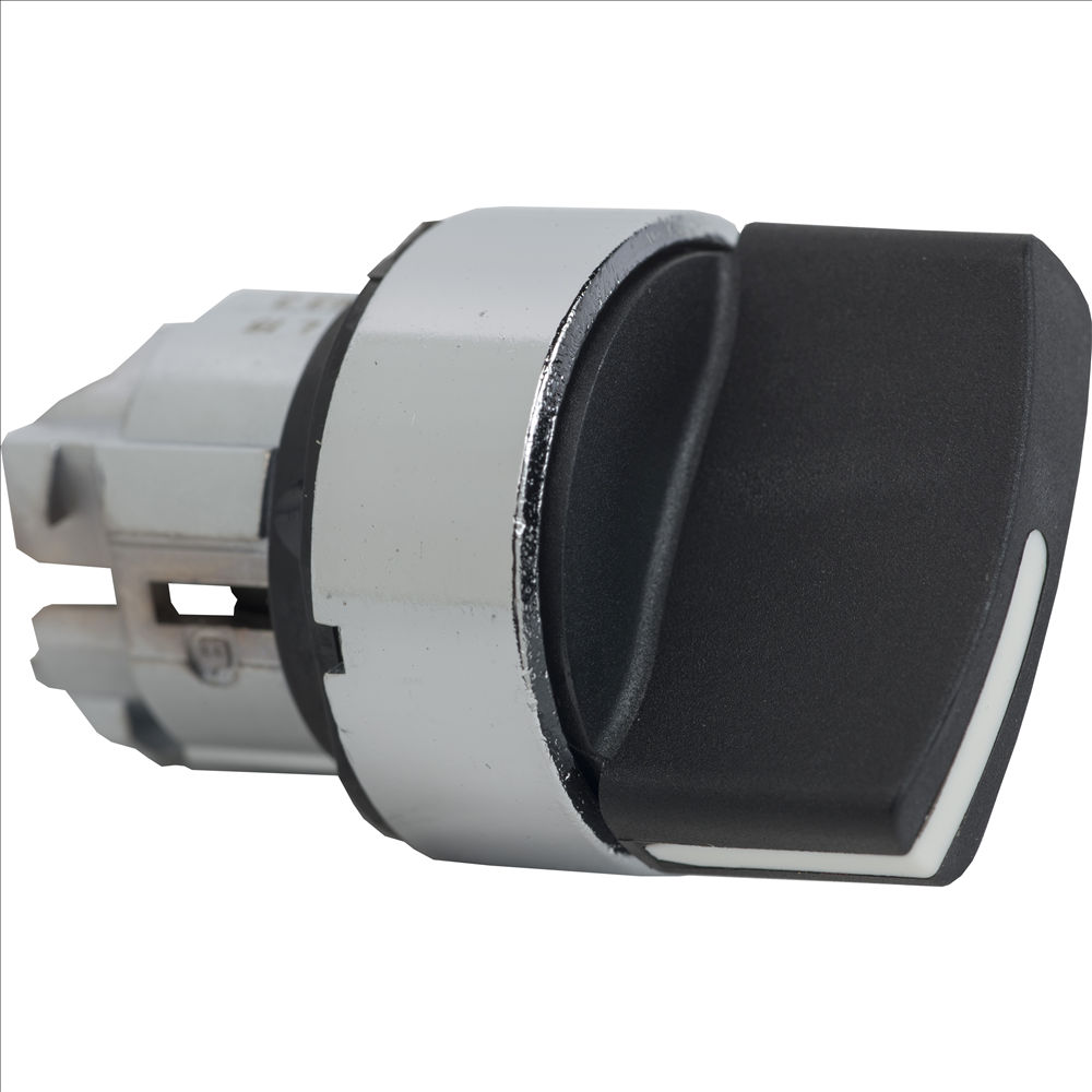 Comutador Metálico Comando 22 mm Aro Cromado com 2 Posições 90G com Retenção Manopla Curta Preto