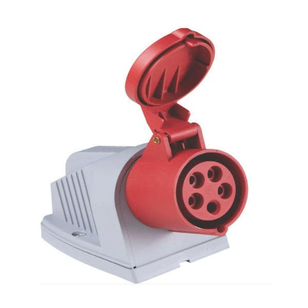 Tomada PVC 3P+T 6H Sobrepor Industrial 32A/380/415VCA com Tampa Vermelha IP44