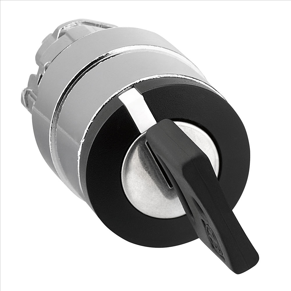 Comutador Metálico Comando 22 mm Aro Preto com 2 Posições 90G com Retenção Manopla Curta Preto