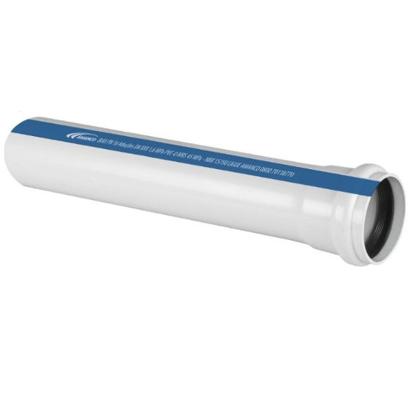 Tubo PVC-O Liso com Anel DN200x6000 mm Biax PN16 Branco e Faixa Azul Adução Água