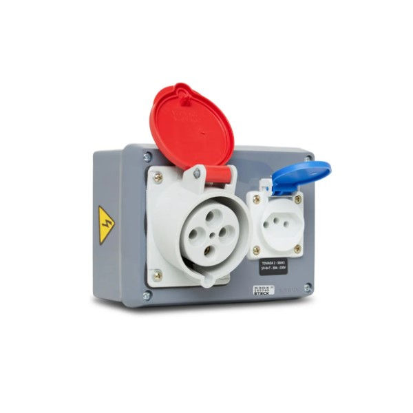 Unidade Combinada PVC com 1 Tomada 1P+N+T 20A com 1 Tomada 3P+T 32A S304 220/380VCA IP40