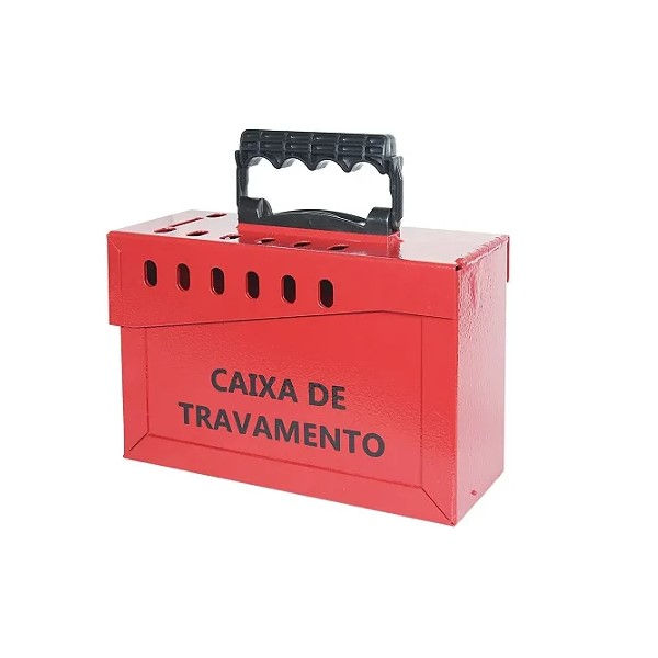 Caixa Bloqueio EM Grupo Aço para 13 Cadeados Vermelho com Alça Plástica