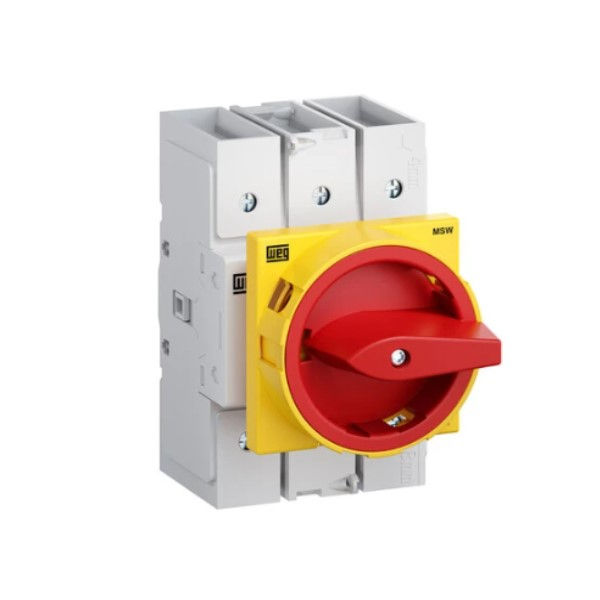 Chave Seccionadora Rotativa Compactada MSW Tripolar 100A com Fixação Frontal com Manopla Vermelha