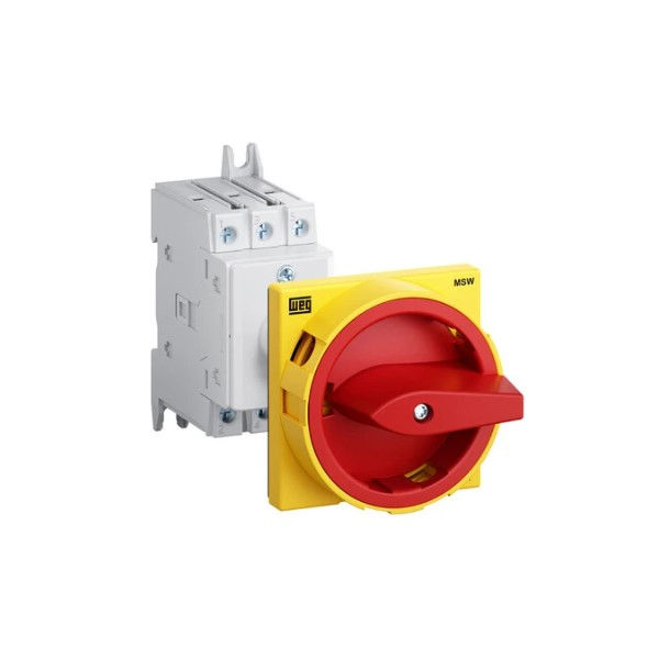 Chave Seccionadora Rotativa Compactada MSW Tripolar 25A com Fixação para Base com Manopla Vermelha SOB Carga