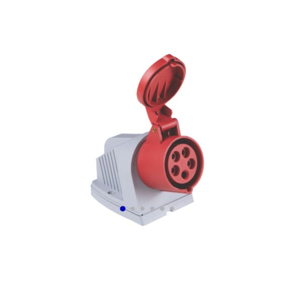 Tomada PVC 3P+T+N 6H Sobrepor Industrial 32A/380/415VCA com Tampa Vermelha IP44