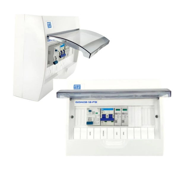 Caixa Proteção PVC para Carregador Veicular 7,4 kW com Visor Transparente com Disjuntor 40A Dr(a) e DPS(2) Cinza 220VCA (Fase/Neutro)